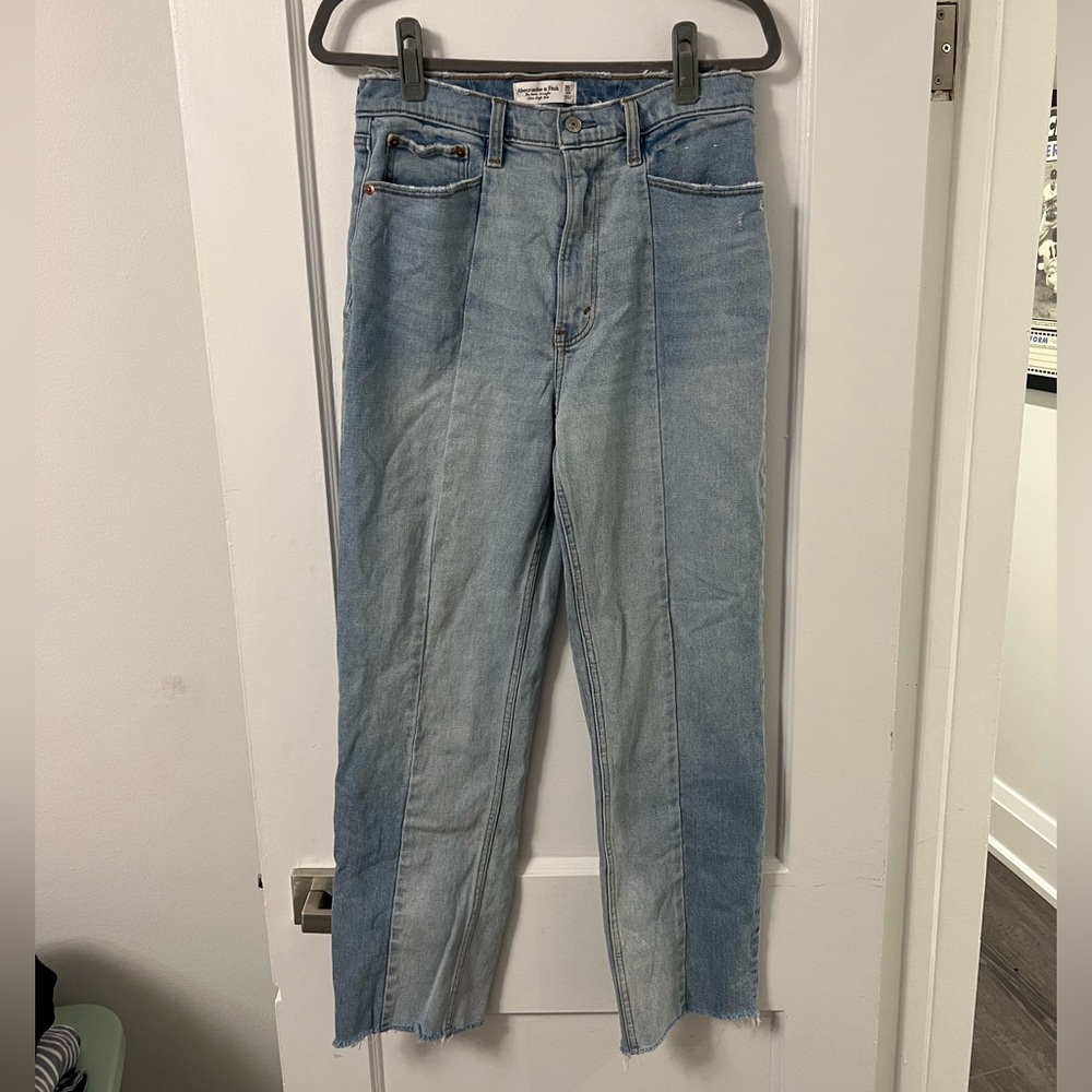 Abercrombie The Ankle Straight High-Rise Two-Tone Seamed Jeans (10 Long)